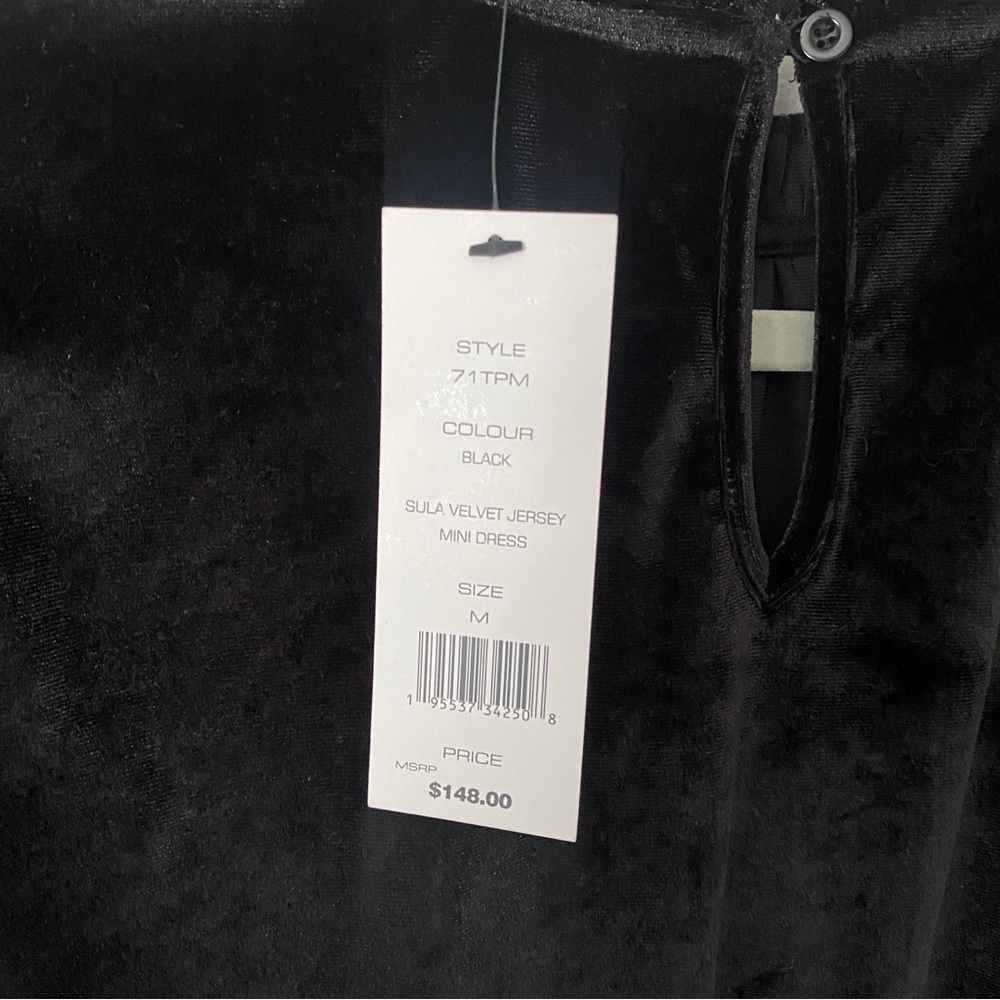 French Connection Little Black Velvet Dress Ruffle Long Sleeve Stretch Mini M - Picture 7 of 10